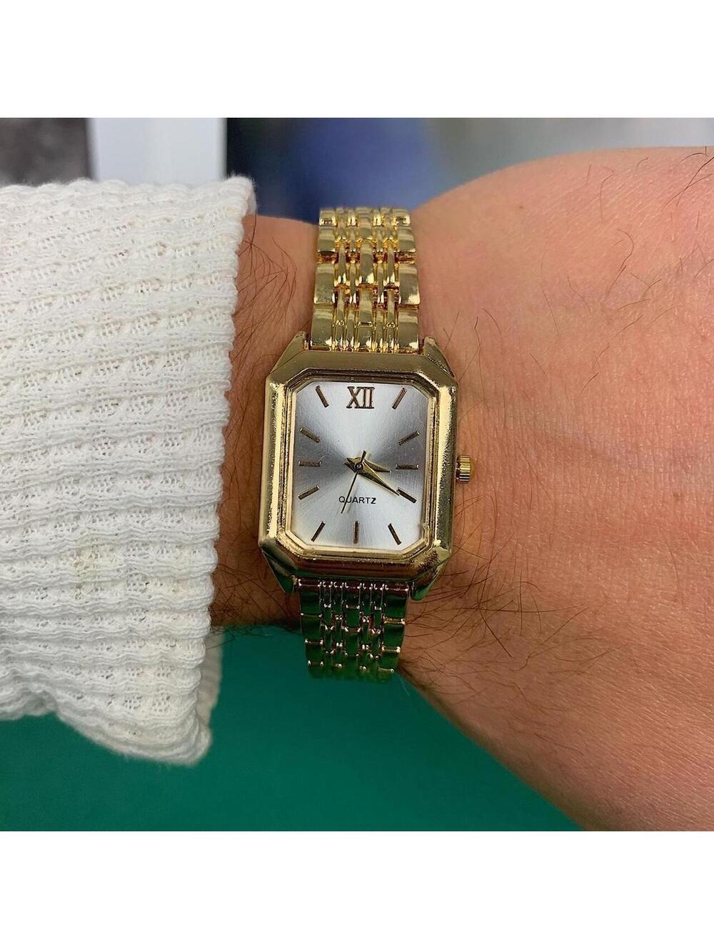 Y2K 2000s Vintage Minimalist Classy Stainless Steel Rectangular Gold And White F